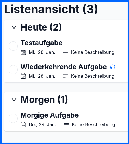 Aufnahme der sicheren Task-Management App auf der die innovative Listenansicht abgebildet ist.